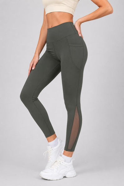 SparkNine Meshtone Sportlegging - M - groen - mesh details & handige zakken - sportbroek - ademend & stijlvol - elastisch - squatproof