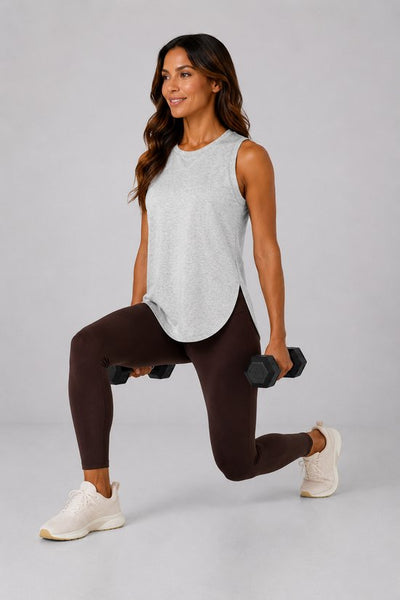 SparkNine Flexsplit tanktop - lange pasvorm - XS - grijs - mouwloos - met zijsplit - ademend - sporttop