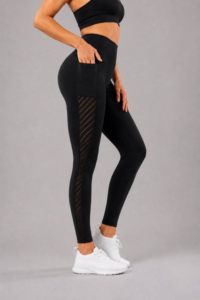 SparkNine Breathflex sportlegging dames - ademend - met zakken - XL - zwart - geruite mesh panelen - met zakken - elastisch