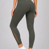 SparkNine Meshtone Sportlegging - XL - groen - mesh details & handige zakken - sportbroek - ademend & stijlvol - elastisch - squatproof