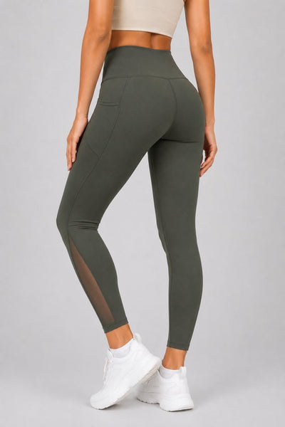 SparkNine Meshtone Sportlegging - XL - groen - mesh details & handige zakken - sportbroek - ademend & stijlvol - elastisch - squatproof