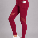 SparkNine Meshmotion sportlegging - dames - met zakken - S - rood - stijlvolle mesh panelen - telefoon zakken - elastisch - squatproof