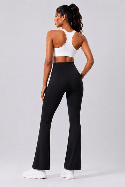 SparkNine Vivaflow flare broek dames - stijlvol V-design - M - zwart - ademend met uitlopende pijpen - sneldrogend & ademend - stretch
