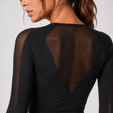 SparkNine Meshsleeve sporttop - longsleeve - XL - zwart - lange mouwen - stijlvolle mesh - ademend - crop design