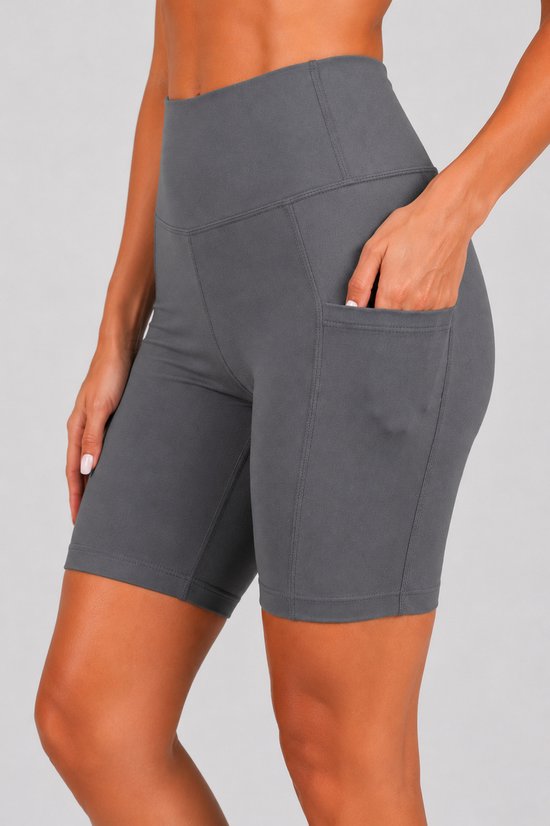 SparkNine Softflow korte sportbroek - met zakken - zachte stof - XXL - grijs - dames short - half lang - fietsshort
