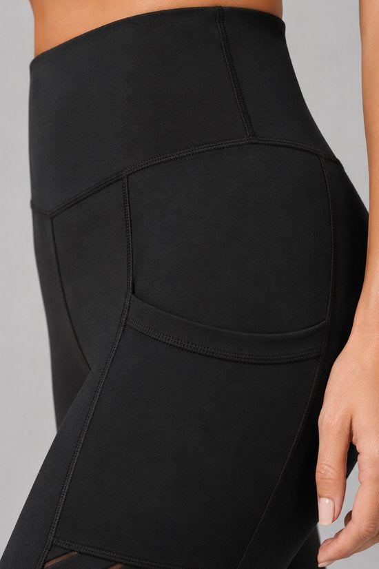 SparkNine Novawave sportlegging dames - squatproof - ademend - met zakken - L - zwart - mesh panelen - elastisch & stijvol
