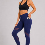 SparkNine Meshmotion sportlegging - dames - met zakken - S - blauw - stijlvolle mesh panelen - telefoon zakken - elastisch - squatproof