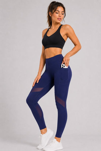 SparkNine Meshmotion sportlegging - dames - met zakken - S - blauw - stijlvolle mesh panelen - telefoon zakken - elastisch - squatproof