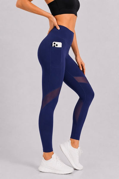 SparkNine Meshmotion sportlegging - dames - met zakken - XL - blauw - stijlvolle mesh panelen - telefoon zakken - elastisch - squatproof