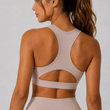 SparkNine Glowbra sportbeha dames - hoge ondersteuning - L - beige - kruisrug - ademend & stijlvol - met verwijderbare pads - glanzend & zacht