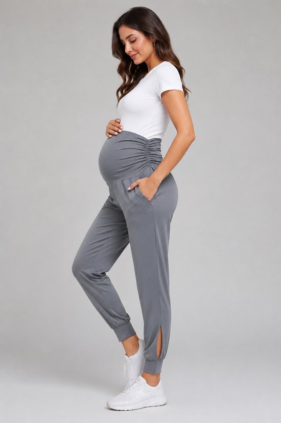 SparkNine Comfortfit zwangerschapslegging - met zijzakken - S - grijs - hoog getailleerd - zacht & ademend met buiksteun - rekbaar - maternity