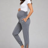SparkNine Comfortfit zwangerschapslegging - met zijzakken - S - grijs - hoog getailleerd - zacht & ademend met buiksteun - rekbaar - maternity