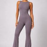 SparkNine Urbangoddes dames bodysuit - slim fit sport jumpsuit - L - beige - mouwloos & sneldrogend - hoge elasticiteit - comfortabele fitness & casual outfit