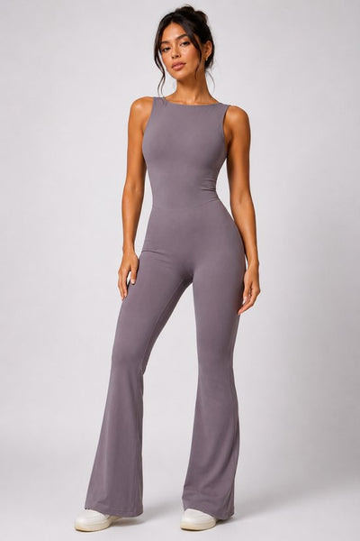 SparkNine Urbangoddes dames bodysuit - slim fit sport jumpsuit - L - beige - mouwloos & sneldrogend - hoge elasticiteit - comfortabele fitness & casual outfit