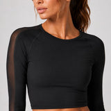 SparkNine Meshsleeve sporttop - longsleeve - XL - zwart - lange mouwen - stijlvolle mesh - ademend - crop design