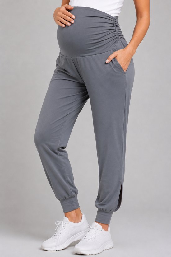 SparkNine Comfortfit zwangerschapslegging - met zijzakken - S - grijs - hoog getailleerd - zacht & ademend met buiksteun - rekbaar - maternity