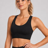 SparkNine Stride sport-bh - met uitneembare pads - XXL - zwart - cross-back - medium support - zacht & elastisch materiaal