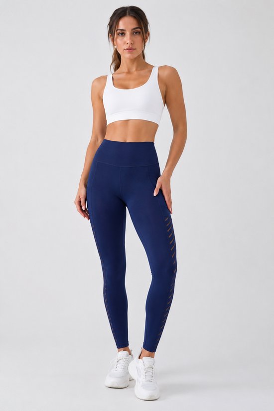 SparkNine Novawave sportlegging dames - squatproof - ademend - met zakken - XL - blauw - mesh panelen - elastisch & stijvol
