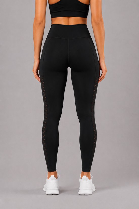 SparkNine Breathflex sportlegging dames - ademend - met zakken - S - zwart - geruite mesh panelen - met zakken - elastisch