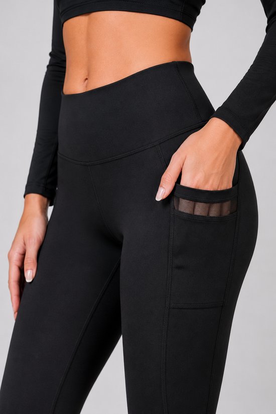 SparkNine Meshtone Sportlegging - L - zwart - mesh details & handige zakken - sportbroek - ademend & stijlvol - elastisch - squatproof