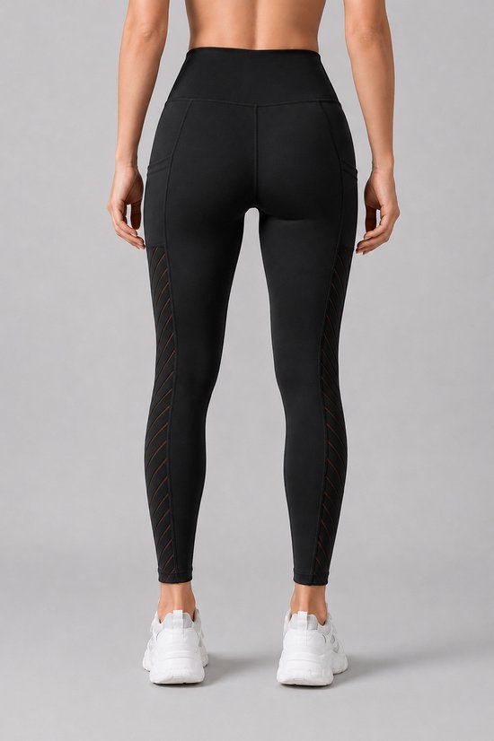 SparkNine Novawave sportlegging dames - squatproof - ademend - met zakken - S - zwart - mesh panelen - elastisch & stijvol