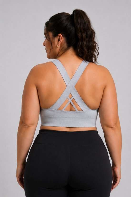 SparkNine Stride sport-bh - met uitneembare pads - 3XL - grijs - plus size - cross-back - medium support - zacht & elastisch materiaal