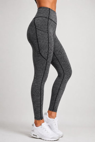 SparkNine Pacepocket dames sportlegging - met handige zakken - XXL - hennep grijs - hoge taille - elastisch - squatproof - niet doorschijnend