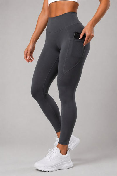 SparkNine Pacepocket dames sportlegging - met handige zakken - XXL - grijs - hoge taille - elastisch - squatproof - niet doorschijnend