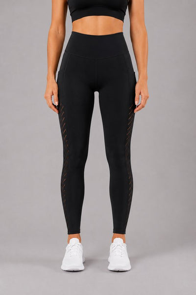 SparkNine Breathflex sportlegging dames - ademend - met zakken - XL - zwart - geruite mesh panelen - met zakken - elastisch