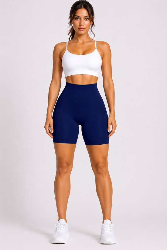 SparkNine Sculptfit sport short fitness - dames - S - blauw - hoge taille & buttlift - shapend - hoog elastisch naadloos - ademend