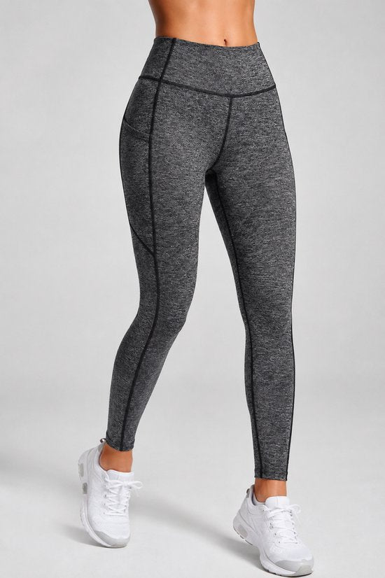 SparkNine Pacepocket dames sportlegging - met handige zakken - M - hennep grijs - hoge taille - elastisch - squatproof - niet doorschijnend