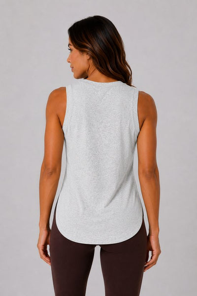 SparkNine Flexsplit tanktop - lange pasvorm - XS - grijs - mouwloos - met zijsplit - ademend - sporttop