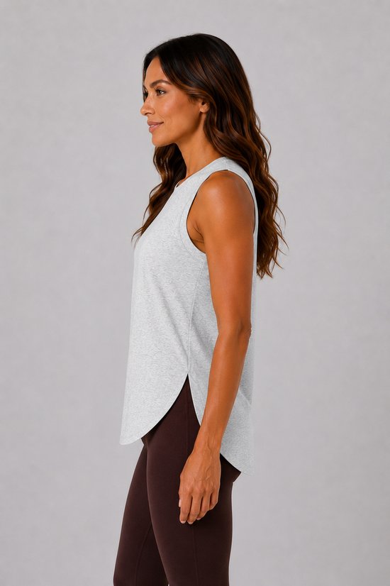 SparkNine Flexsplit tanktop - lange pasvorm - XS - grijs - mouwloos - met zijsplit - ademend - sporttop