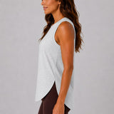 SparkNine Flexsplit tanktop - lange pasvorm - XS - grijs - mouwloos - met zijsplit - ademend - sporttop