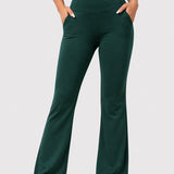 SparkNine Horizon flare broek - dames legging met zakken - petite pijplengte - XL - groen - hoge taille - stijlvol & elastisch - sportlegging