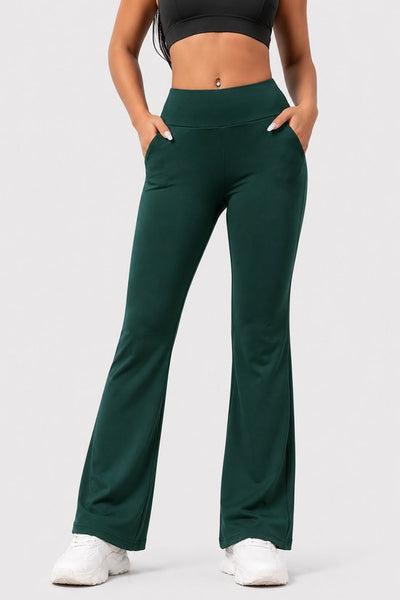 SparkNine Horizon flare broek - dames legging met zakken - petite pijplengte - XL - groen - hoge taille - stijlvol & elastisch - sportlegging
