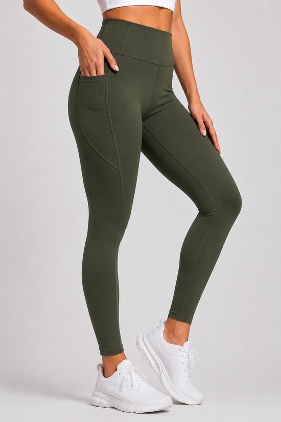 SparkNine Pacepocket dames sportlegging - met handige zakken - XXL - groen - hoge taille - elastisch - squatproof - niet doorschijnend