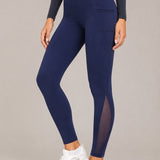 SparkNine Meshtone Sportlegging - S - blauw - mesh details & handige zakken - sportbroek - ademend & stijlvol - elastisch - squatproof