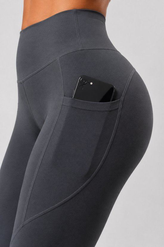 SparkNine Pacepocket dames sportlegging - met handige zakken - XS - grijs - hoge taille - elastisch - squatproof - niet doorschijnend