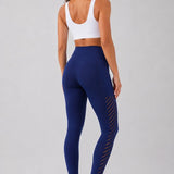 SparkNine Novawave sportlegging dames - squatproof - ademend - met zakken - S - blauw - mesh panelen - elastisch & stijvol