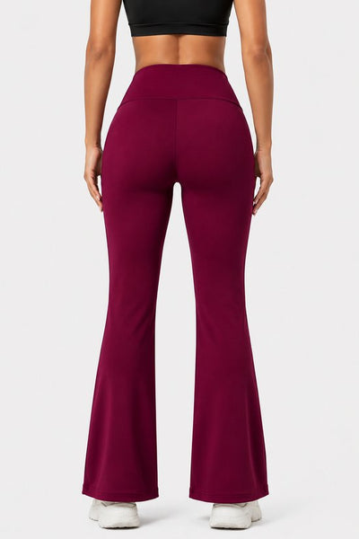 SparkNine Horizon flare broek - dames legging met zakken - petite pijplengte - XL - rood - hoge taille - stijlvol & elastisch - sportlegging