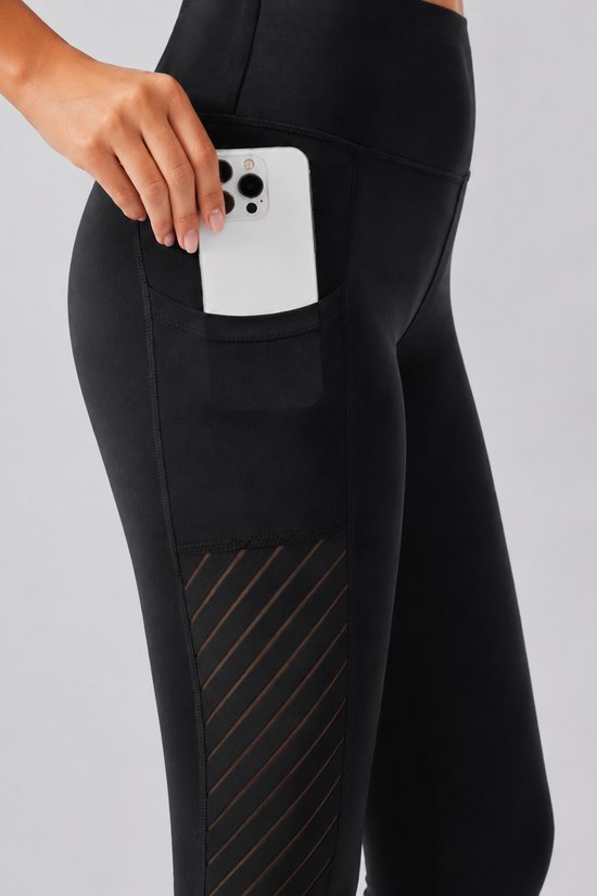 SparkNine Novawave sportlegging dames - squatproof - ademend - met zakken - L - zwart - mesh panelen - elastisch & stijvol