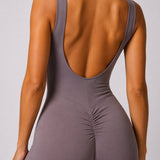 SparkNine Urbangoddes dames bodysuit - slim fit sport jumpsuit - L - beige - mouwloos & sneldrogend - hoge elasticiteit - comfortabele fitness & casual outfit