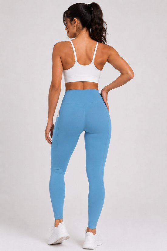 SparkNine Softflex zachte legging met zakken - dames sportlegging - comfy legging - XL - lichtblauw - hoge taille - elastisch - zacht materiaal - comfortabel