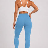 SparkNine Softflex zachte legging met zakken - dames sportlegging - comfy legging - XL - lichtblauw - hoge taille - elastisch - zacht materiaal - comfortabel