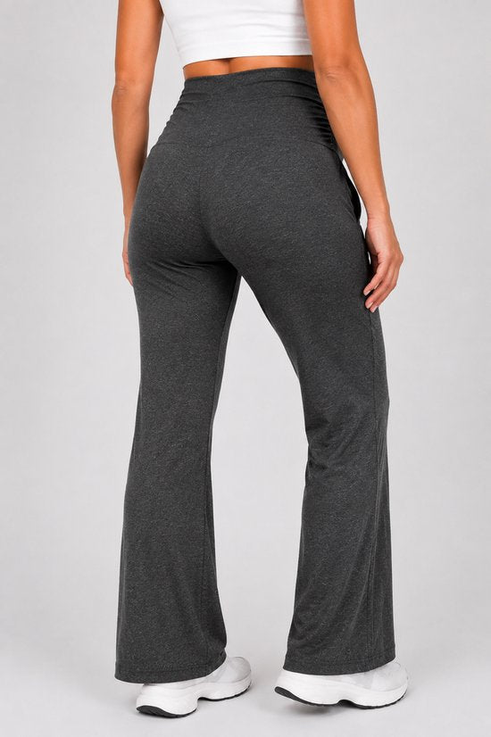 SparkNine Zenstretch zwangerschapslegging - flare broek met steekzakken - S - grijs - zachte stof - rekbaar & stijlvol - praktisch - maternity