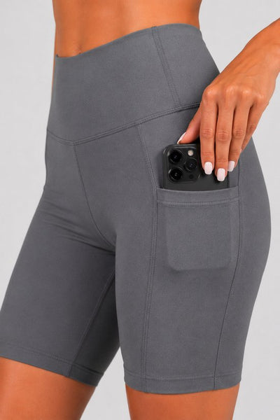 SparkNine Softflow korte sportbroek - met zakken - zachte stof - L - grijs - dames short - half lang - fietsshort