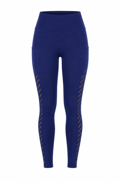 SparkNine Novawave sportlegging dames - squatproof - ademend - met zakken - XL - blauw - mesh panelen - elastisch & stijvol