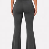 SparkNine Horizon flare broek - dames legging met zakken - petite pijplengte - XXL - grijs - hoge taille - stijlvol & elastisch - sportlegging