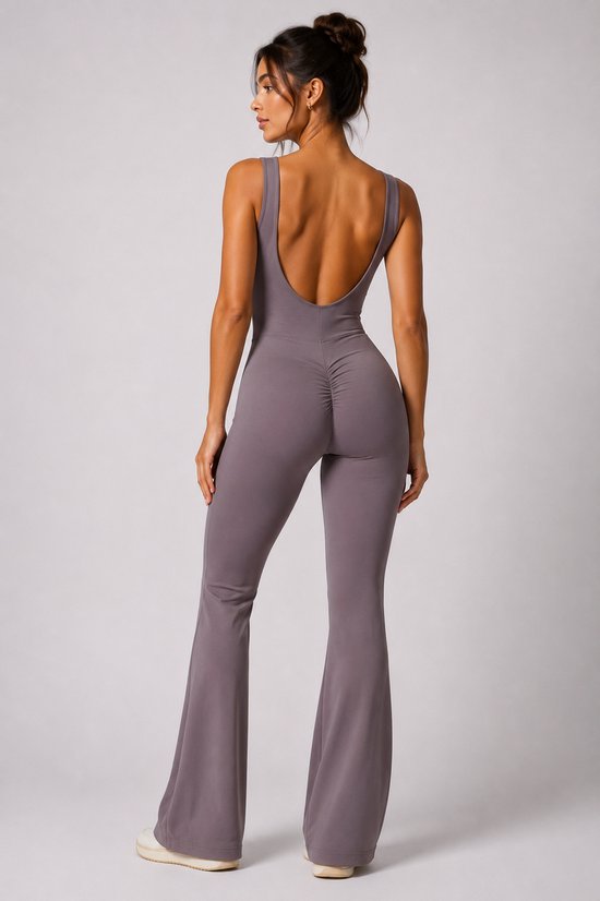 SparkNine Urbangoddes dames bodysuit - slim fit sport jumpsuit - L - beige - mouwloos & sneldrogend - hoge elasticiteit - comfortabele fitness & casual outfit